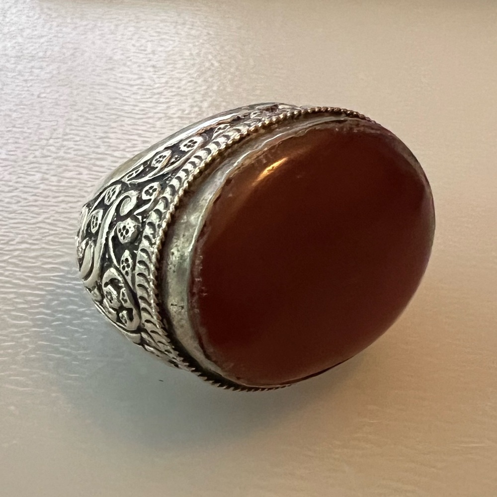 Large men’s Turkish Agate silver ring - Picture 2 of 5